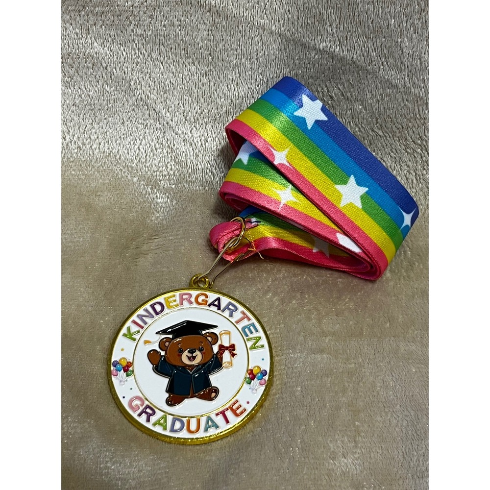 Kindergarten graduation medal w/ colorful neck ribbon